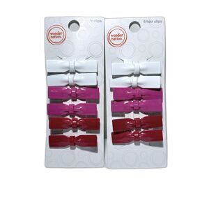 Wonder Nation Girls 2-Pack/6-Pc Glossy Bow Hair Clips Set Pink White Red NEW